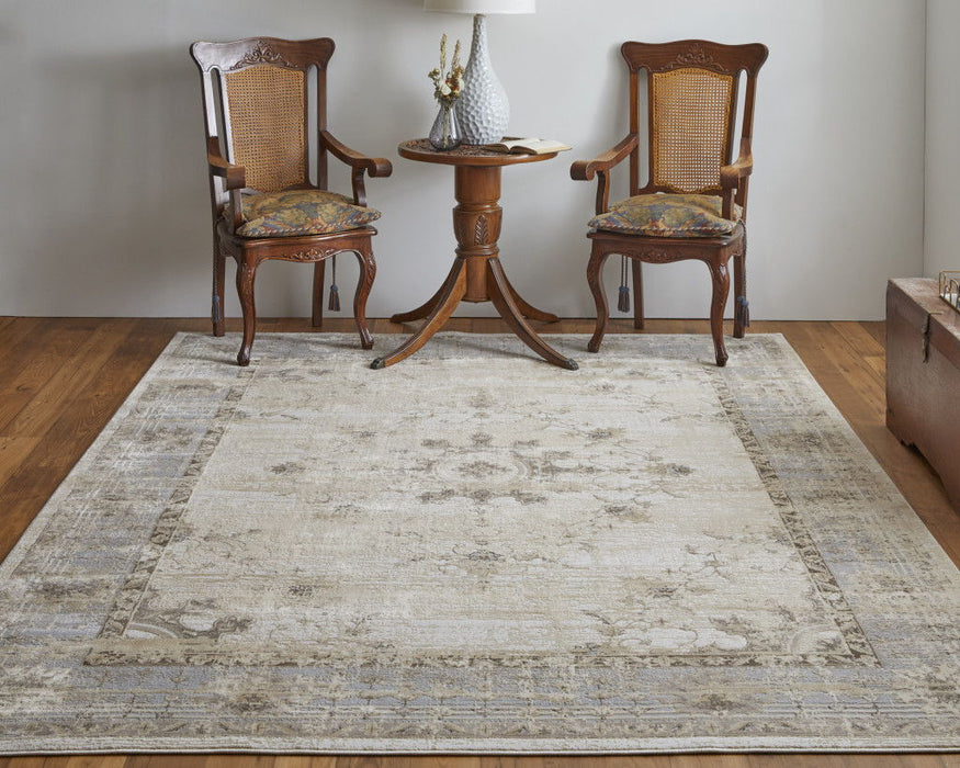 10' x 14' Power Loom Distressed Area Rug - Tan Brown And Gray