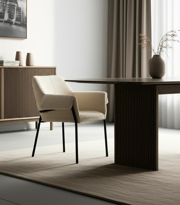 Boucle Metal Dining Arm Chair - Cream