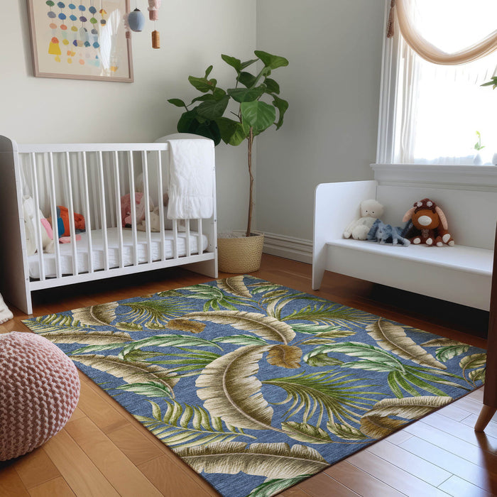 10' X 14' Geometric Washable Area Rug With UV Protection - Blue And Brown