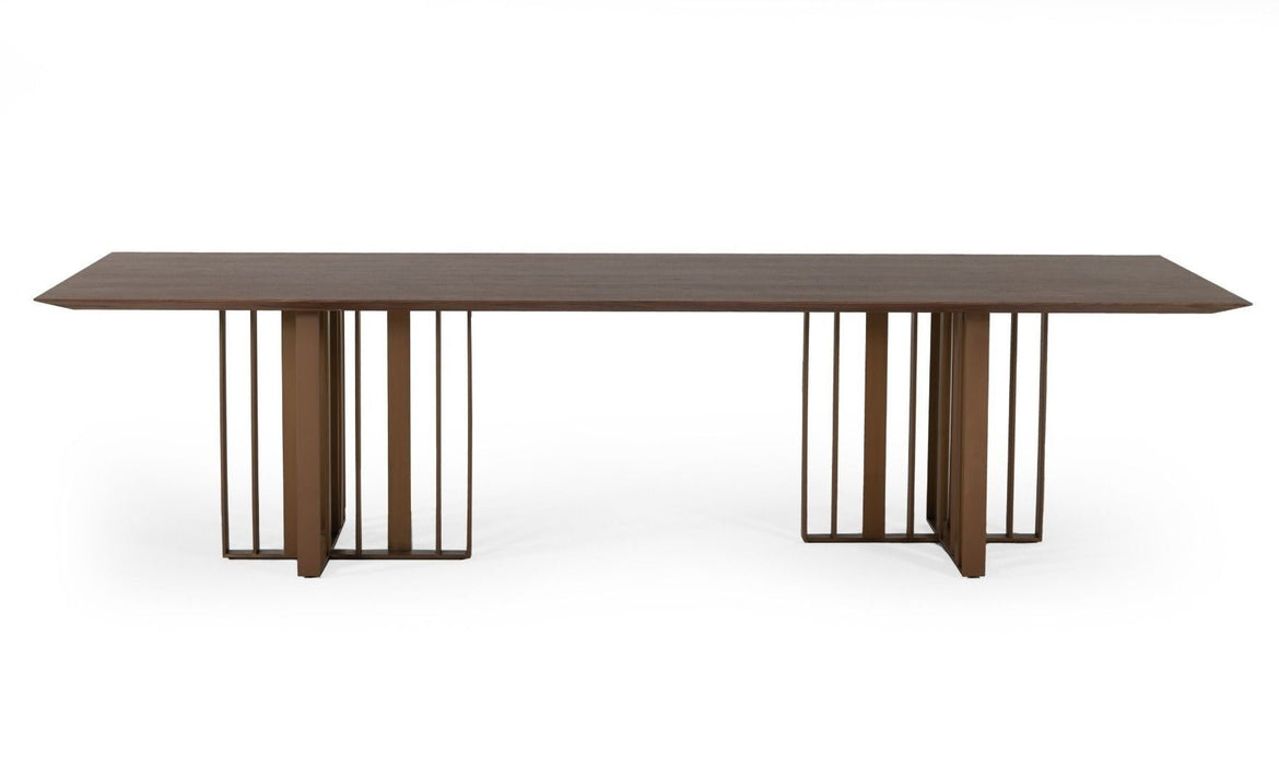 118" Stainless Steel Double Pedestal Base Dining Table - Brown