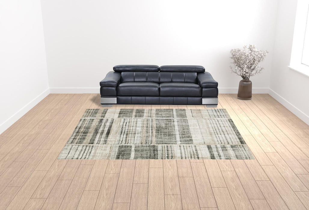 10' x 13' Geometric Power Loom Stain Resistant Area Rug - Gray Charcoal Ivory Tan Brown And Beige