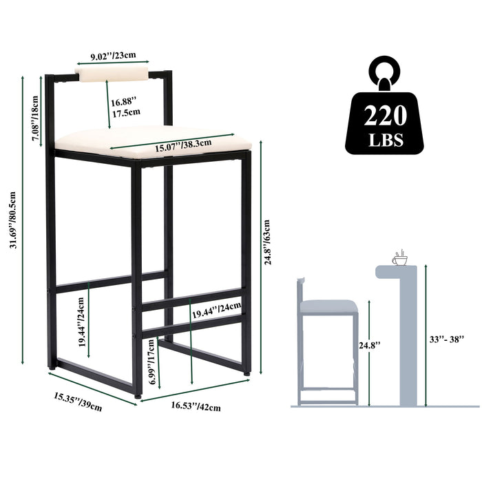 Pair of Giga counter height bar stools with backrests and footrests, featuring modern design and wooden legs.