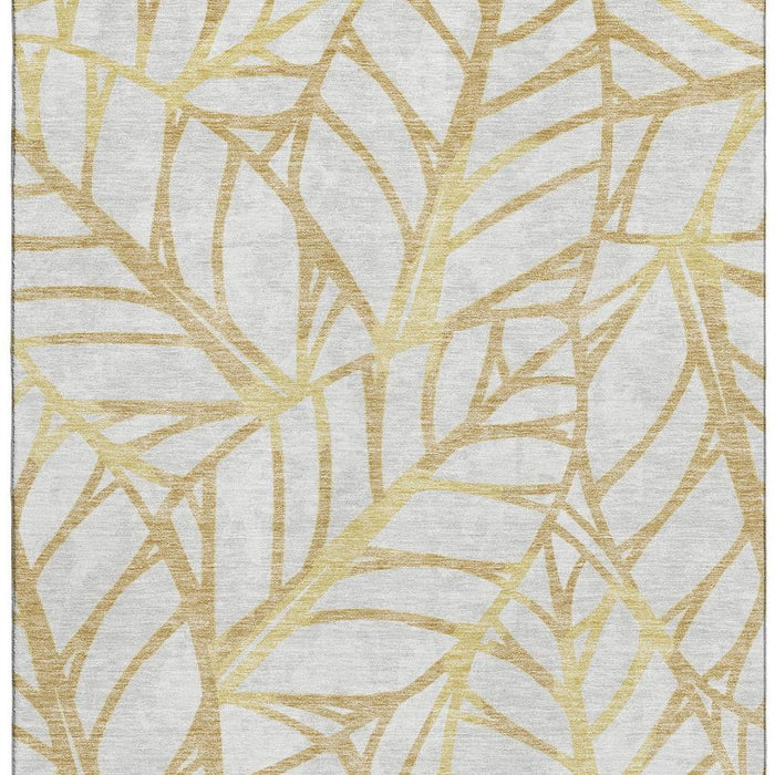 8' X 10' Floral Washable Area Rug With UV Protection - Gold / Beige