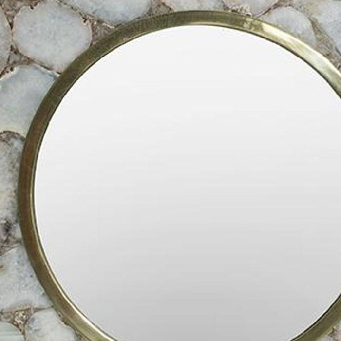 30" Scalloped Stone Framed Accent Mirror - White / Gold