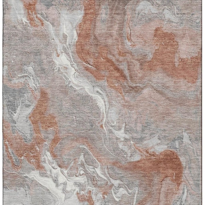 10' X 14' Abstract Washable Area Rug With UV Protection (697086) - Salmon / Gray / Ivory
