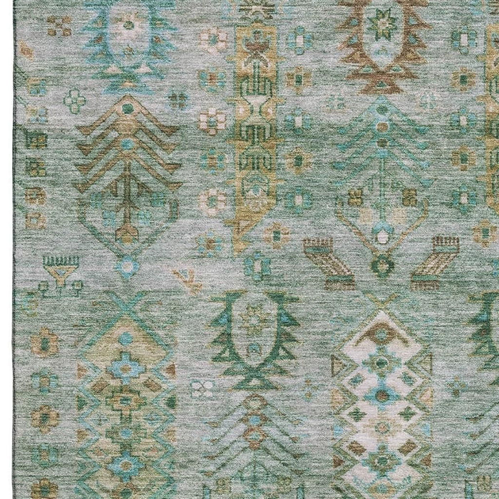 10' X 14' Southwestern Washable Area Rug With UV Protection (716479) - Sage / Copper