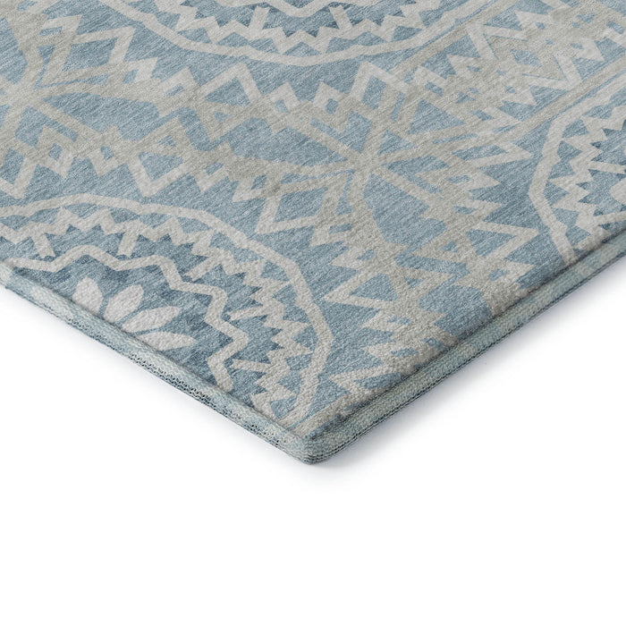 10' X 14' Geometric Washable Area Rug With UV Protection (652221) - Denim Blue / Ivory