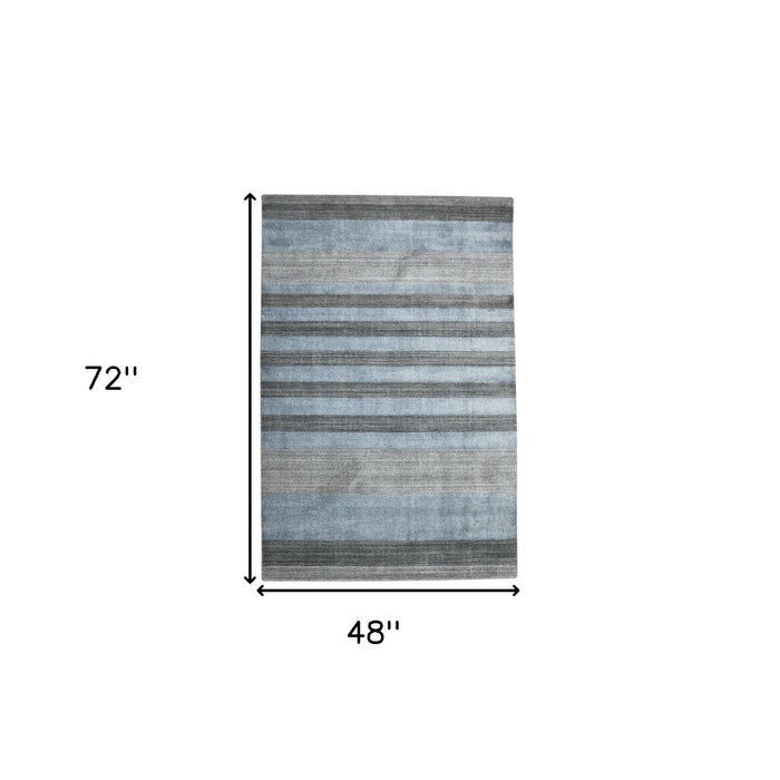 4' X 6' Wool Striped Hand Woven Area Rug - Gray And Light