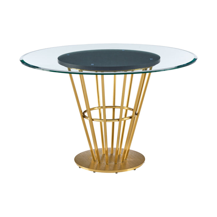 48" Glass And Stainless Steel Pedestal Base Round Top Dining Table - Brown