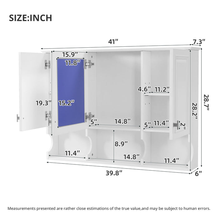 Modern Giga wall-mounted medicine cabinet with open shelves, adjustable interior, and storage over toilet, featuring a sleek mirror design.