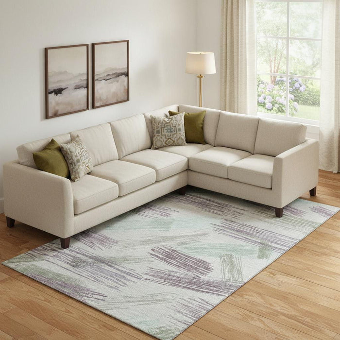 10' X 14' Striped Washable Area Rug With UV Protection (697494) - Sage / Purple / Ivory