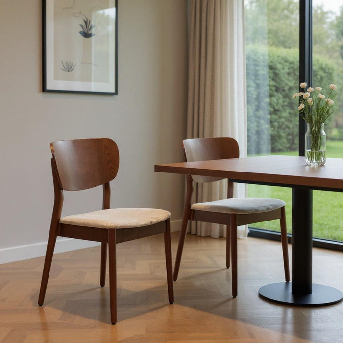 Upholstered Fabric Wood Open Back Dining Side Chairs (Set of 2) - Beige / Brown
