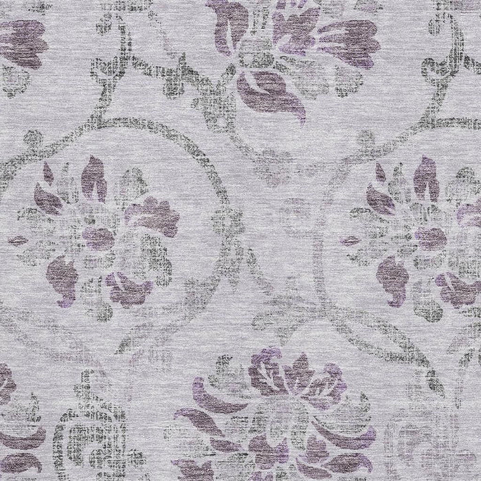 10' X 14' Floral Washable Area Rug With UV Protection - Lavender And Silver