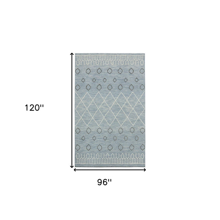 8' X 10' Wool Geometric Hand Hooked Area Rug - Blue