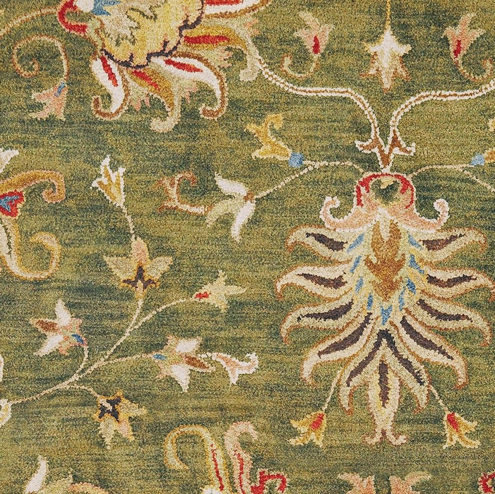 8' x 11' Wool Floral Handmade Area Rug - Green And Ivory