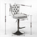 Set of two Giga modern upholstered swivel barstools with tufted backs, adjustable height 25-33 inches, suitable for kitchen or pub.