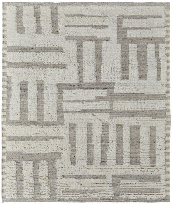4' x 6' Wool Geometric Hand Woven Area Rug - Gray And Ivory