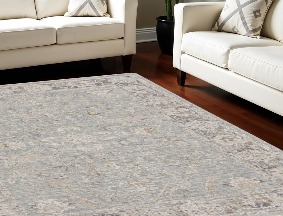 8' X 10' Floral Power Loom Distressed Area Rug With Fringe - Blue