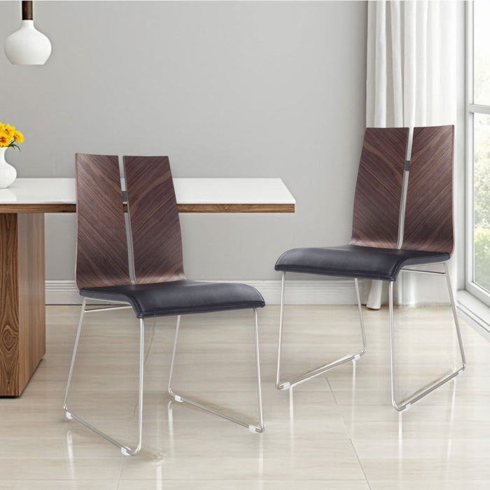 Faux Leather Dining Side Chairs (Set of 2) - Brown / Black