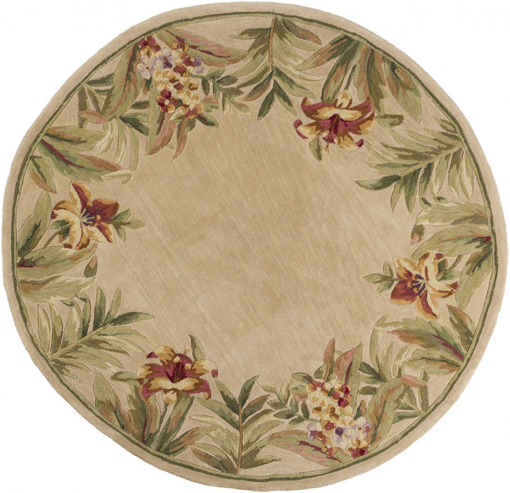 8' Round Wool Tropical Floral Hand Tufted Area Rug - Ivory