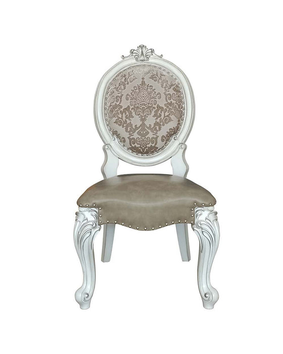 Upholstered Faux Leather Solid Wood King Louis Back Dining Side Chairs (Set of 2) - Gray