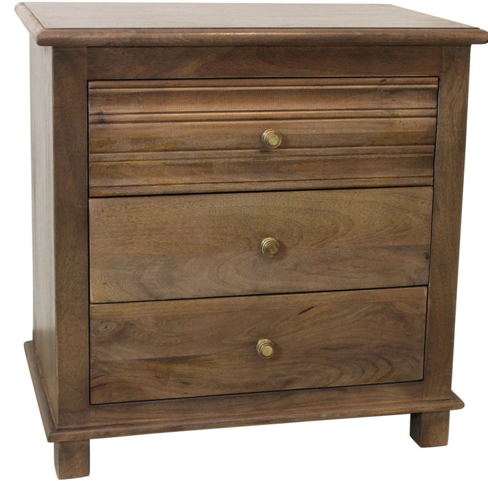 28" Distressed Three Drawer Solid Wood Nightstand - Brown