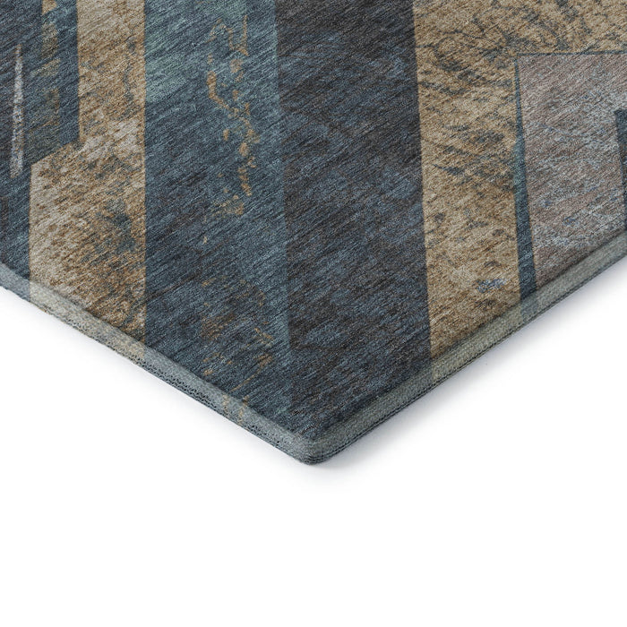 10' X 14' Geometric Washable Area Rug With UV Protection (709294) - Navy Blue / Brown / Beige