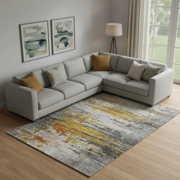 10' X 14' Abstract Washable Area Rug With UV Protection (715417) - Copper / Gray
