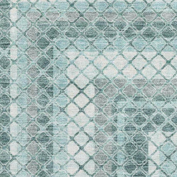 10' X 14' Geometric Washable Area Rug With UV Protection (710891) - Teal / Ivory / Gray