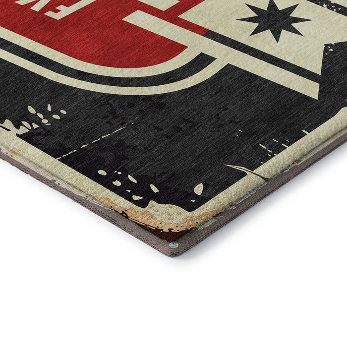 8' Geometric Washable Round Rug With UV Protection - Midnight And Ivory