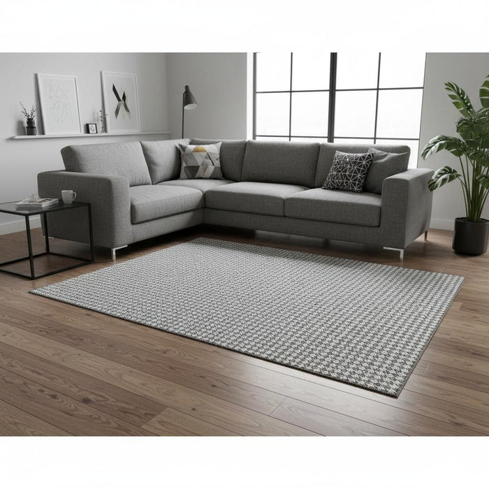 10' X 14' Houndstooth Washable Area Rug With UV Protection (645169) - Gray / Ivory