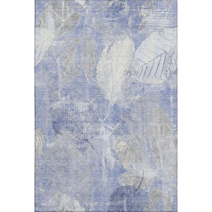 10' X 14' Floral Washable Area Rug With UV Protection (705737) - Denim Blue / Ivory