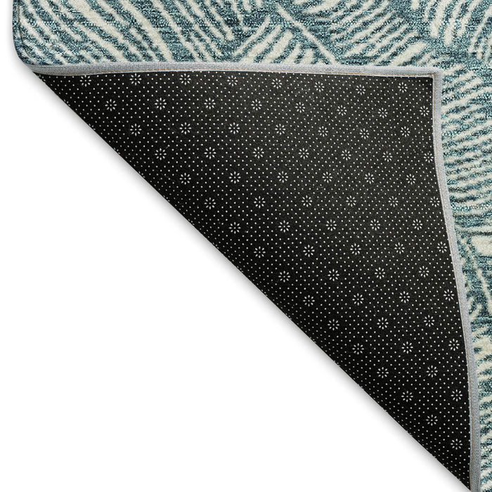 10' X 14' Floral Washable Area Rug With UV Protection (672653) - Teal / Ivory