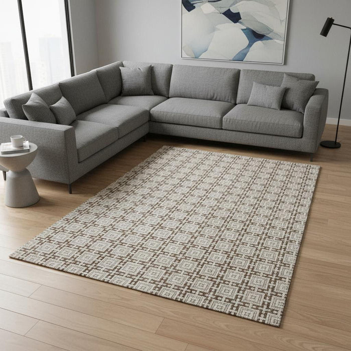 10' X 14' Geometric Washable Area Rug With UV Protection (645247) - Taupe / Beige