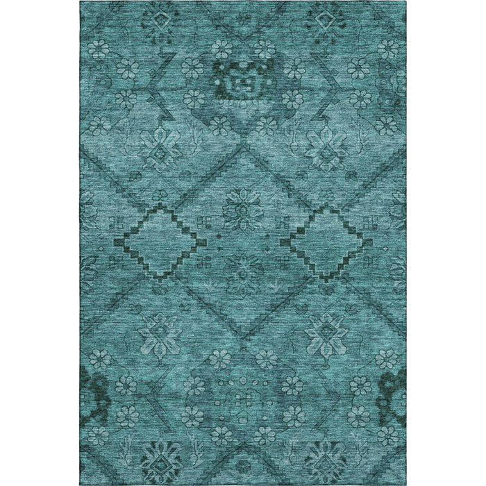 10' X 14' Floral Washable Area Rug With UV Protection (667264) - Teal / Gray