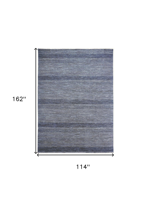 10' x 13' Wool Striped Hand Knotted Area Rug - Blue And Gray