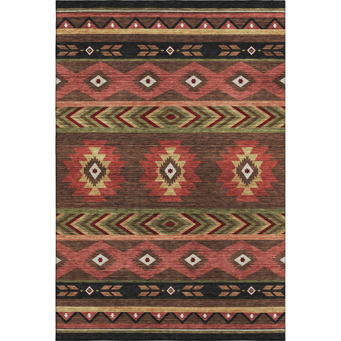 10' X 14' Geometric Washable Area Rug With UV Protection (645660) - Brown / Green / Rust