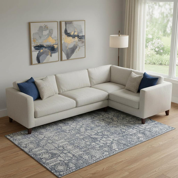 10' X 14' Oriental Washable Area Rug With UV Protection (700847) - Blue / Ivory