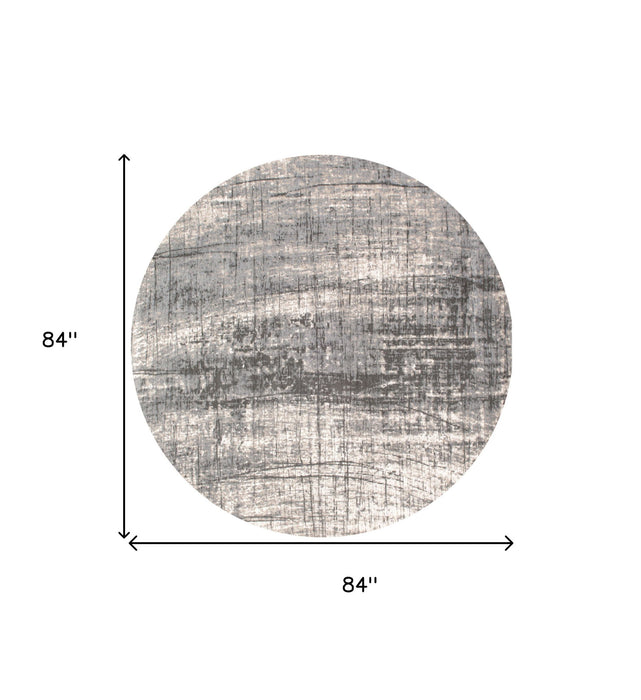 7' x 7' Round Abstract Non Skid Area Rug - Gray And White