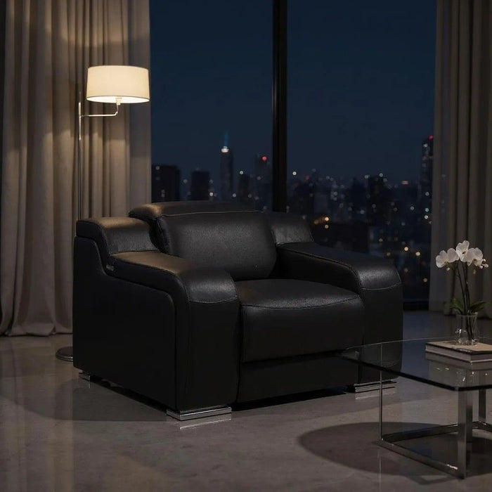 Leather Wall Hugger Recliner With USB - Black