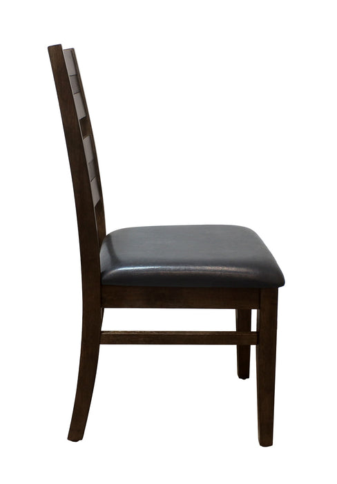 Upholstered Faux Leather Slat Back Dining Side Chairs (Set of 2) - Black / Dark Brown