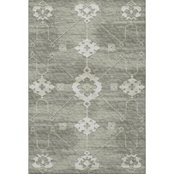 10' X 14' Floral Medallion Washable Area Rug With UV Protection - Olive Green And Ivory
