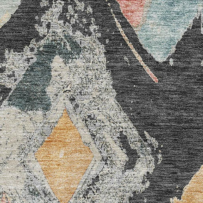 10' X 14' Abstract Geometric Washable Area Rug With UV Protection (696614) - Charcoal / Gold / Coral
