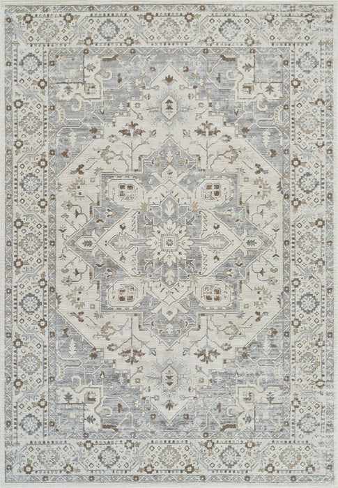 7.9' x 7.9' Oriental Distressed Area Rug - Gray And Beige