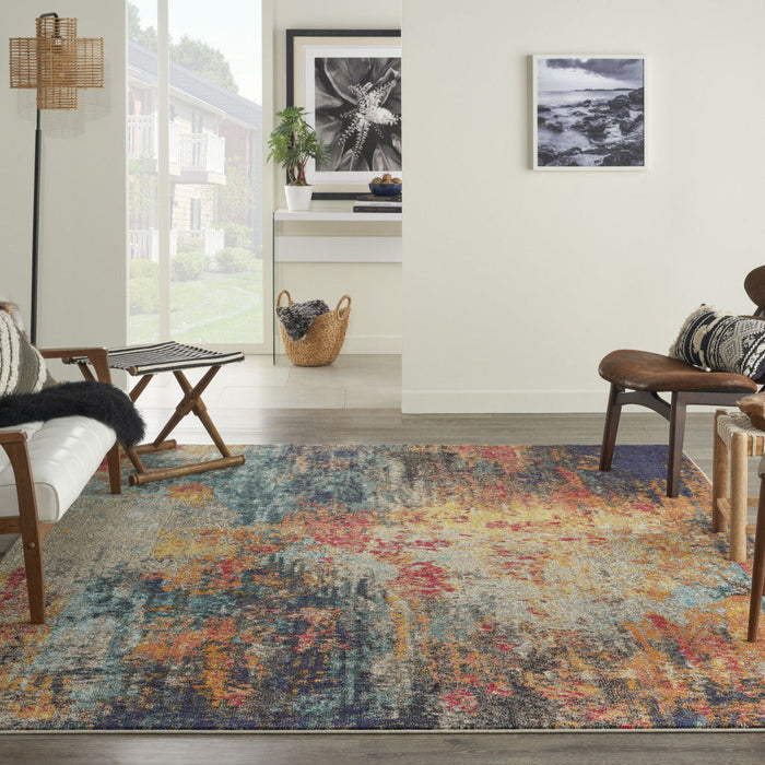 7' X 10' Abstract Non Skid Area Rug - Navy Blue