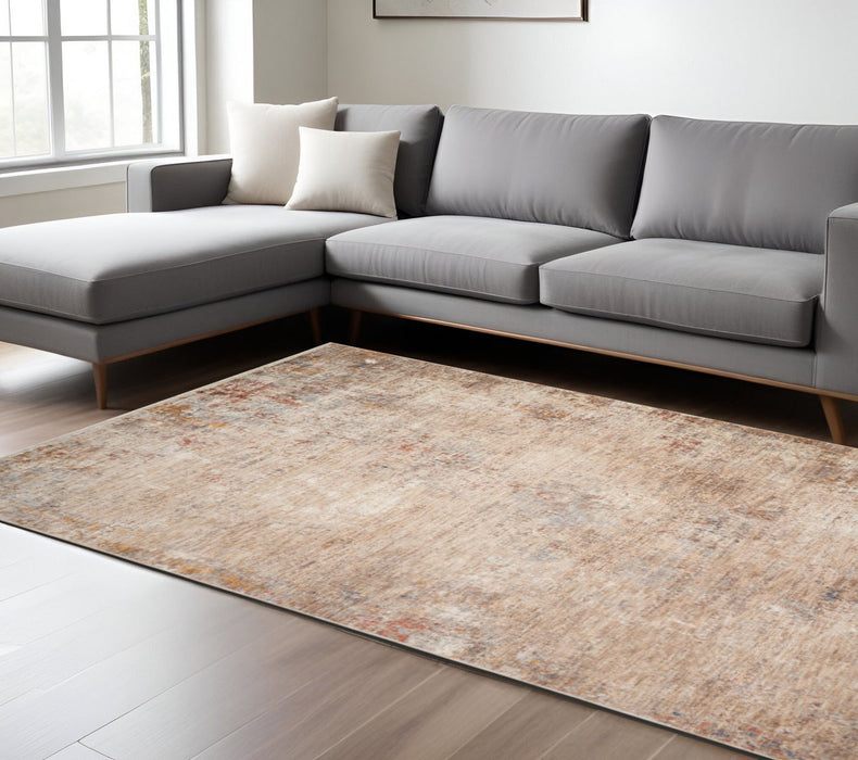 9' X 12' Abstract Area Rug With Fringe - Beige And Brown