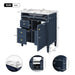 Giga bathroom vanity with top sink, storage cabinet, two drawers, and tip-out drawer in a modern bathroom setting