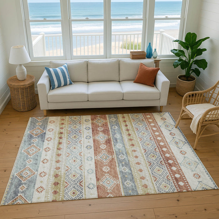 10' X 14' Tribal Washable Area Rug With UV Protection - Desert Sand