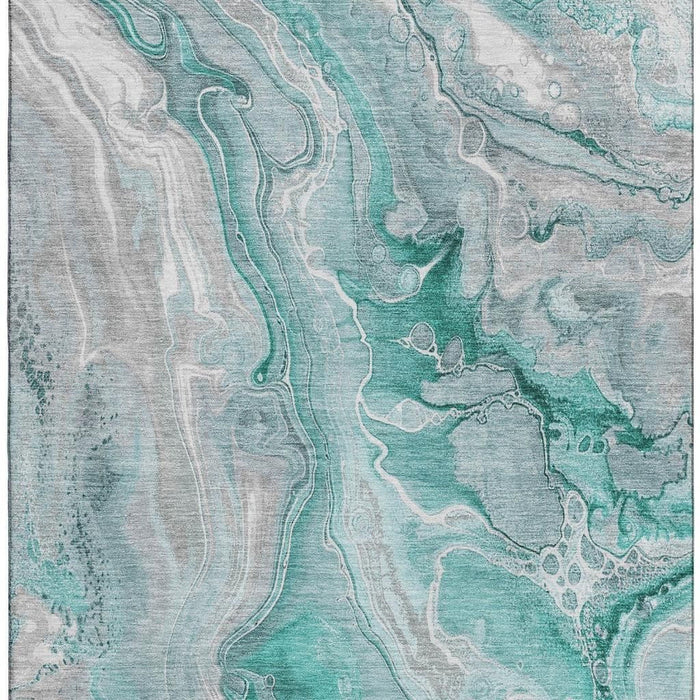 10' X 14' Abstract Washable Area Rug With UV Protection (697061) - Teal / Gray / Ivory