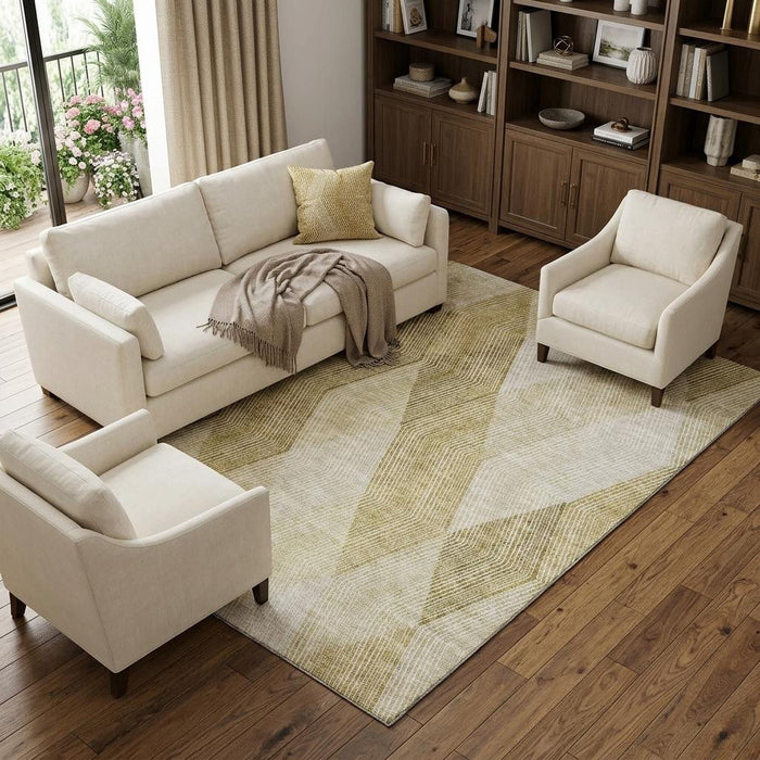 10' X 14' Geometric Washable Area Rug With UV Protection (676194) - Ivory / Beige / Tan
